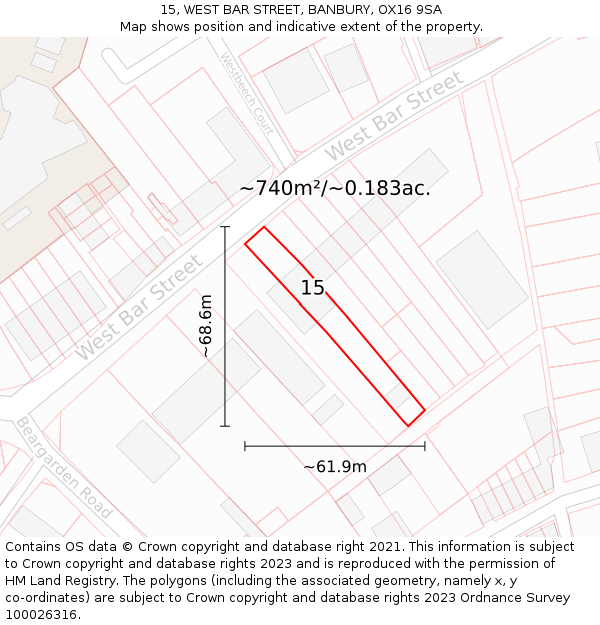 15, WEST BAR STREET, BANBURY, OX16 9SA: Plot and title map