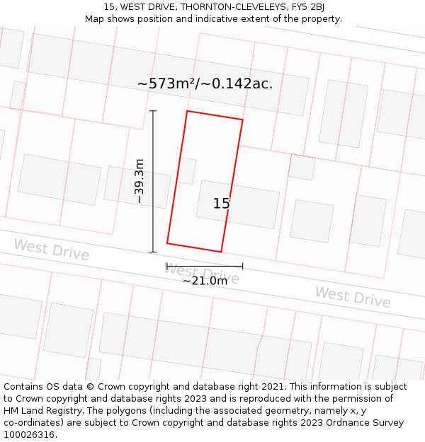 15, WEST DRIVE, THORNTON-CLEVELEYS, FY5 2BJ: Plot and title map
