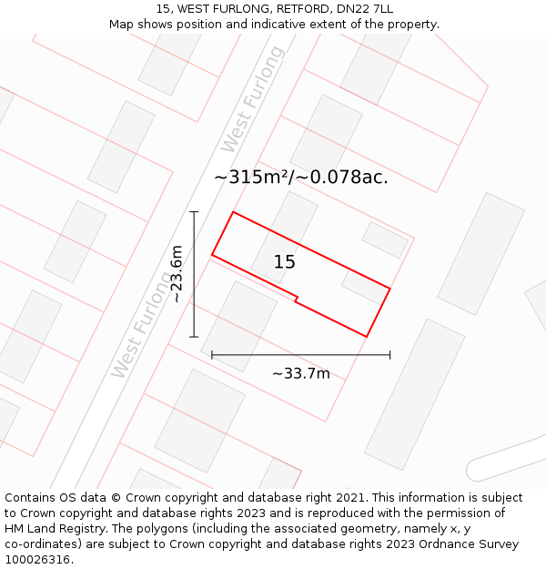 15, WEST FURLONG, RETFORD, DN22 7LL: Plot and title map