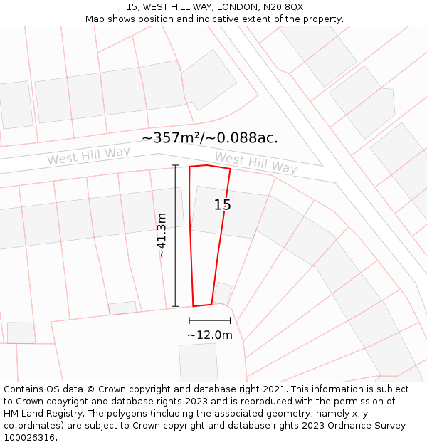 15, WEST HILL WAY, LONDON, N20 8QX: Plot and title map