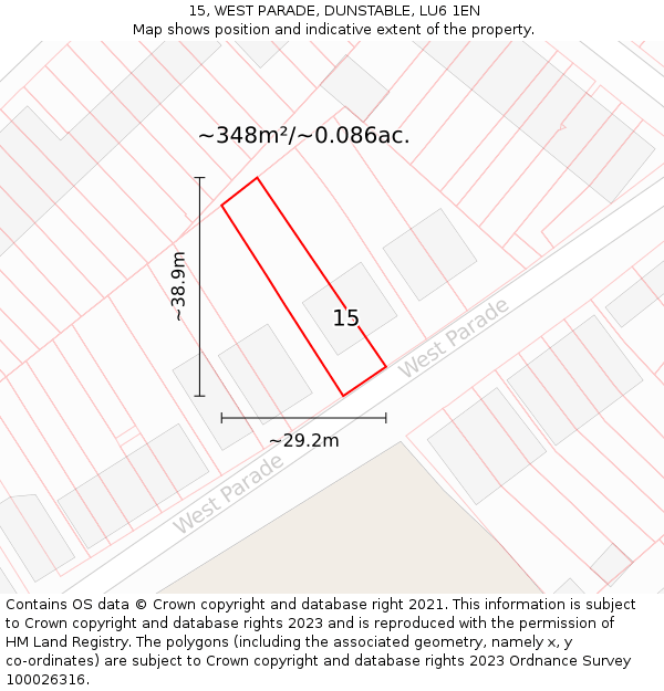 15, WEST PARADE, DUNSTABLE, LU6 1EN: Plot and title map