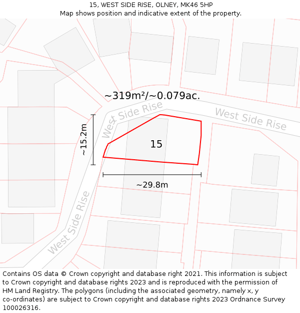 15, WEST SIDE RISE, OLNEY, MK46 5HP: Plot and title map