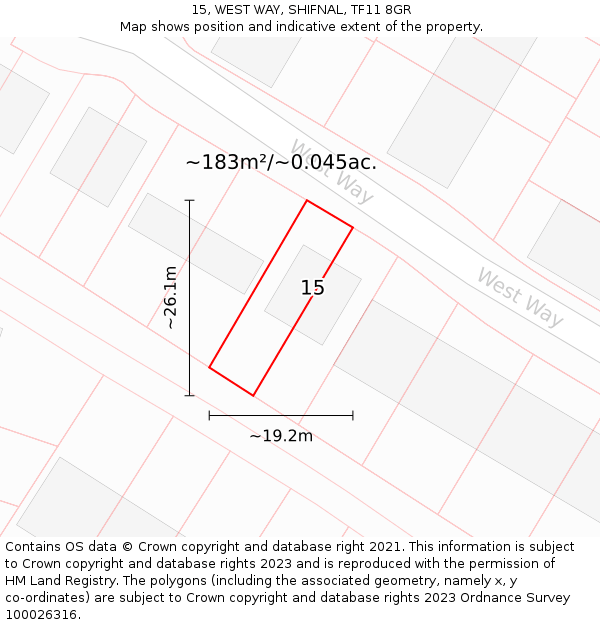 15, WEST WAY, SHIFNAL, TF11 8GR: Plot and title map