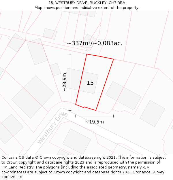 15, WESTBURY DRIVE, BUCKLEY, CH7 3BA: Plot and title map