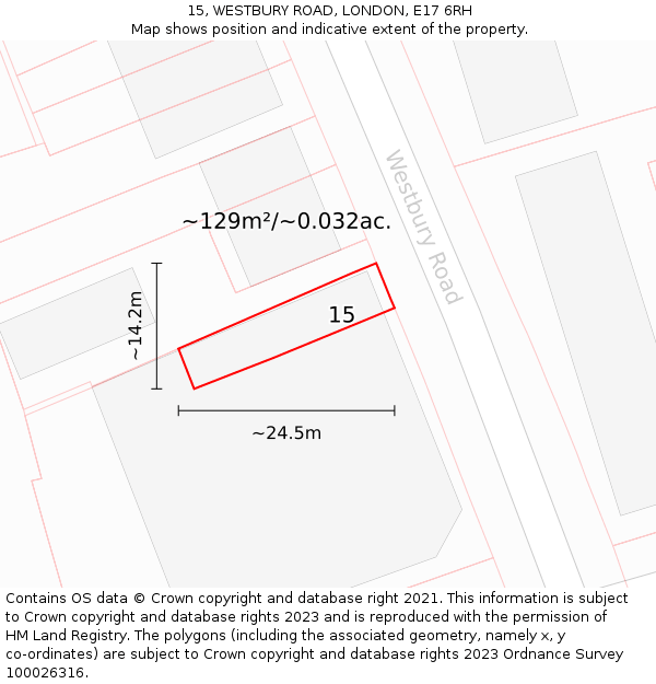 15, WESTBURY ROAD, LONDON, E17 6RH: Plot and title map