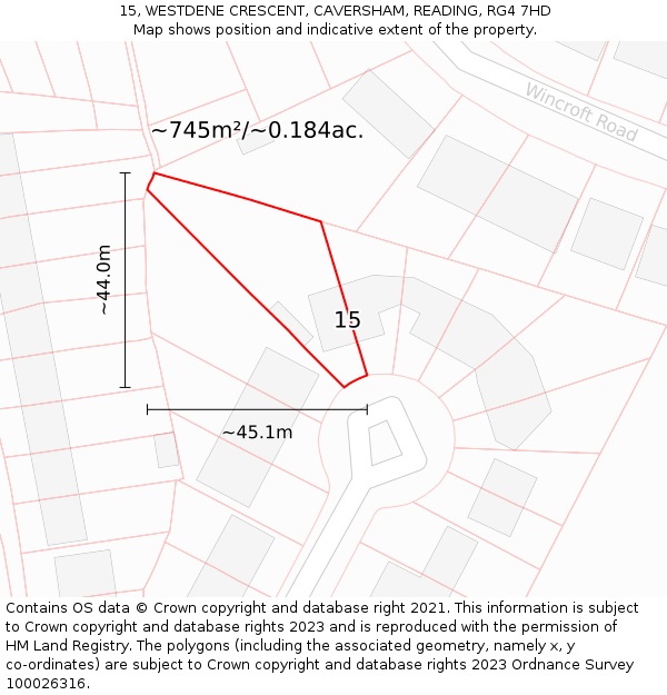 15, WESTDENE CRESCENT, CAVERSHAM, READING, RG4 7HD: Plot and title map