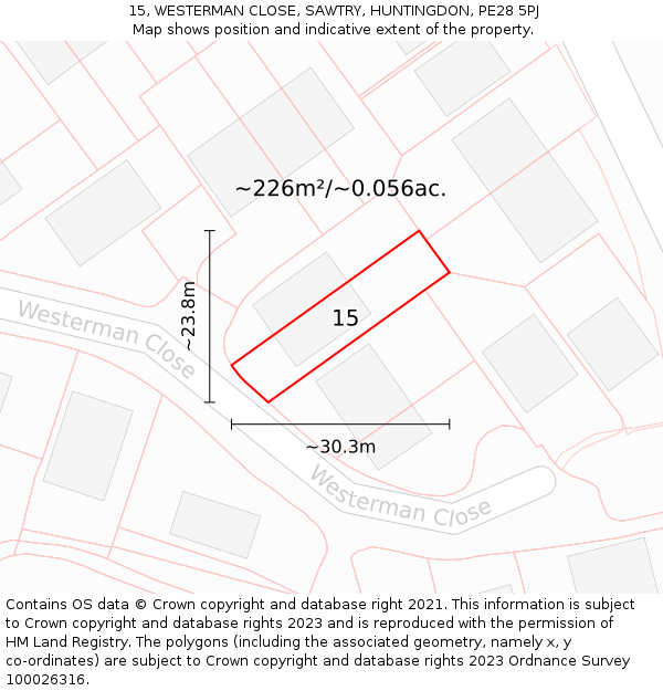 15, WESTERMAN CLOSE, SAWTRY, HUNTINGDON, PE28 5PJ: Plot and title map
