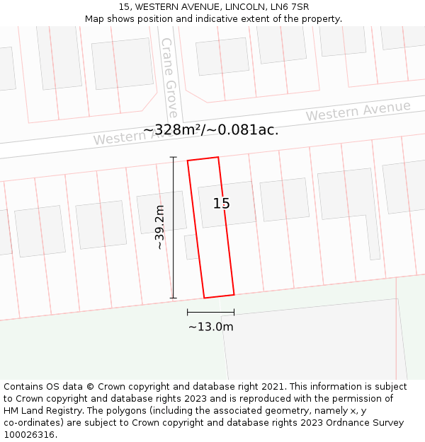 15, WESTERN AVENUE, LINCOLN, LN6 7SR: Plot and title map