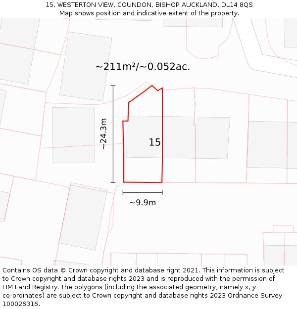 15, WESTERTON VIEW, COUNDON, BISHOP AUCKLAND, DL14 8QS: Plot and title map