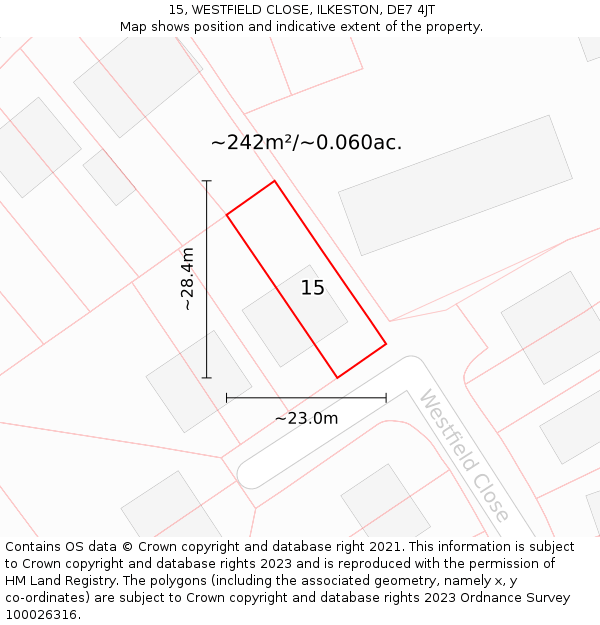 15, WESTFIELD CLOSE, ILKESTON, DE7 4JT: Plot and title map