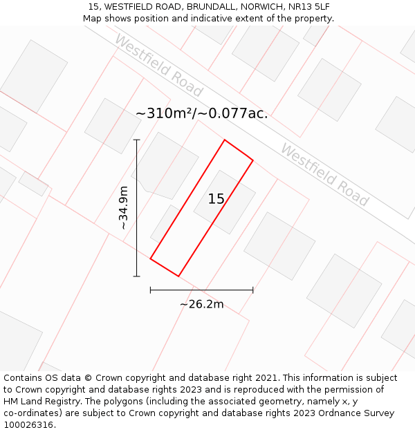 15, WESTFIELD ROAD, BRUNDALL, NORWICH, NR13 5LF: Plot and title map
