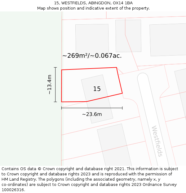 15, WESTFIELDS, ABINGDON, OX14 1BA: Plot and title map