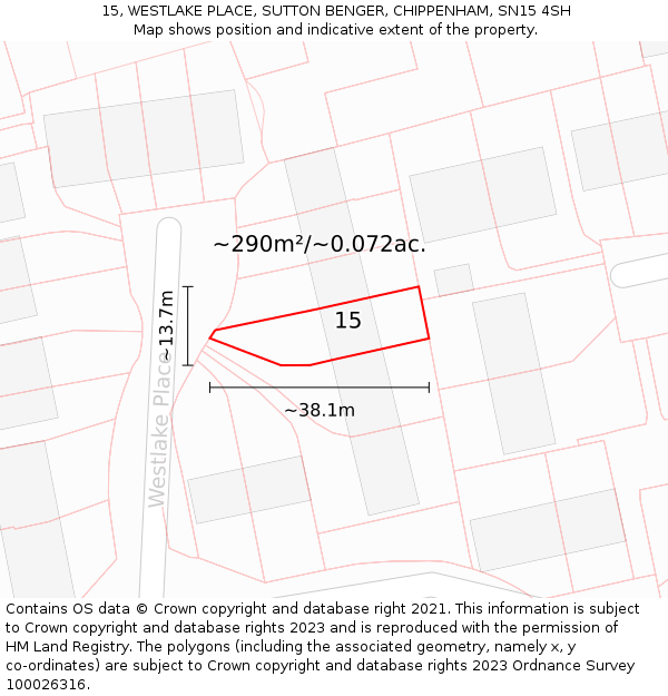 15, WESTLAKE PLACE, SUTTON BENGER, CHIPPENHAM, SN15 4SH: Plot and title map