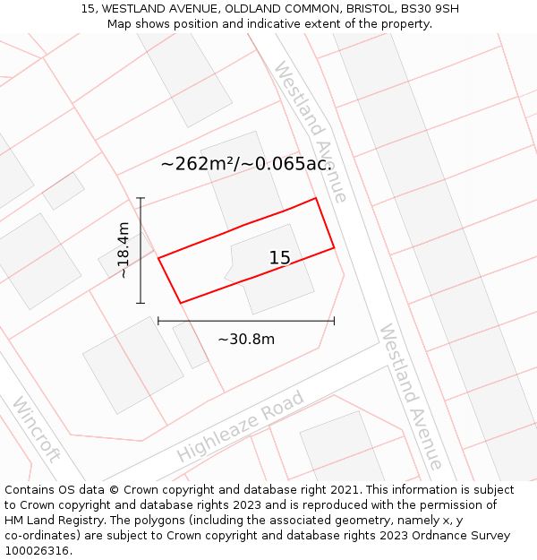 15, WESTLAND AVENUE, OLDLAND COMMON, BRISTOL, BS30 9SH: Plot and title map