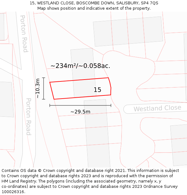 15, WESTLAND CLOSE, BOSCOMBE DOWN, SALISBURY, SP4 7QS: Plot and title map