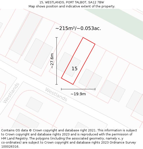 15, WESTLANDS, PORT TALBOT, SA12 7BW: Plot and title map