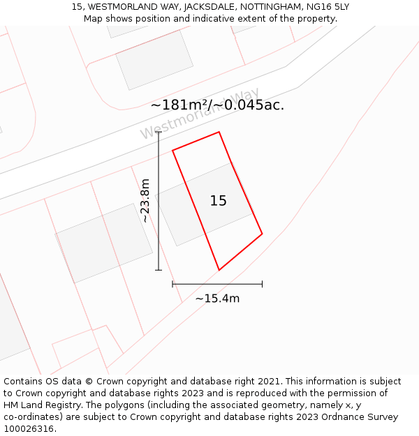 15, WESTMORLAND WAY, JACKSDALE, NOTTINGHAM, NG16 5LY: Plot and title map