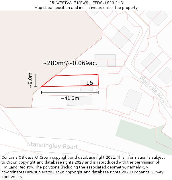 15, WESTVALE MEWS, LEEDS, LS13 2HD: Plot and title map