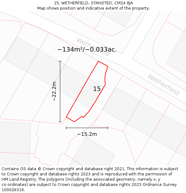 15, WETHERFIELD, STANSTED, CM24 8JA: Plot and title map