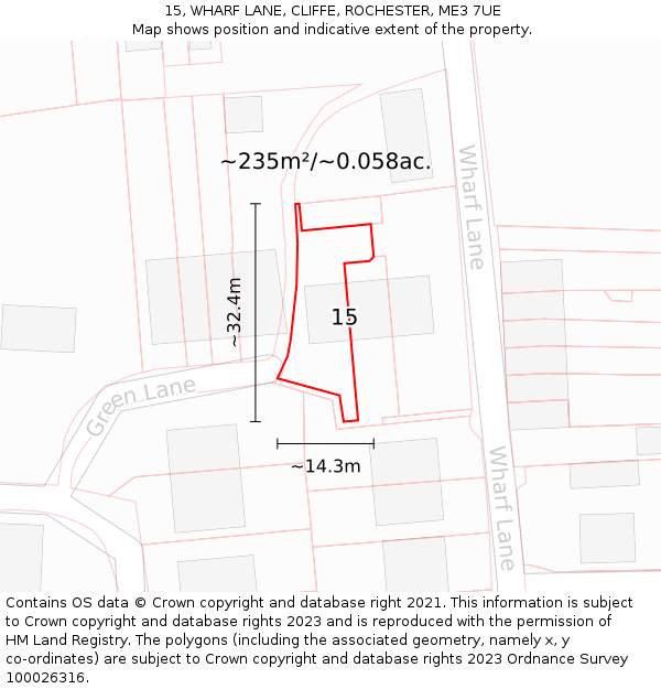 15, WHARF LANE, CLIFFE, ROCHESTER, ME3 7UE: Plot and title map