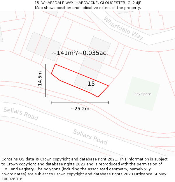 15, WHARFDALE WAY, HARDWICKE, GLOUCESTER, GL2 4JE: Plot and title map