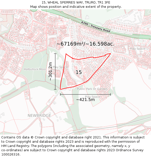 15, WHEAL SPERRIES WAY, TRURO, TR1 3FE: Plot and title map