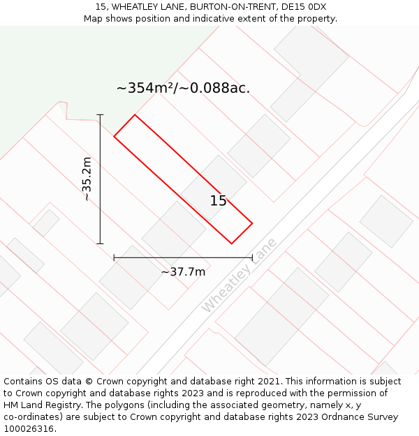 15, WHEATLEY LANE, BURTON-ON-TRENT, DE15 0DX: Plot and title map
