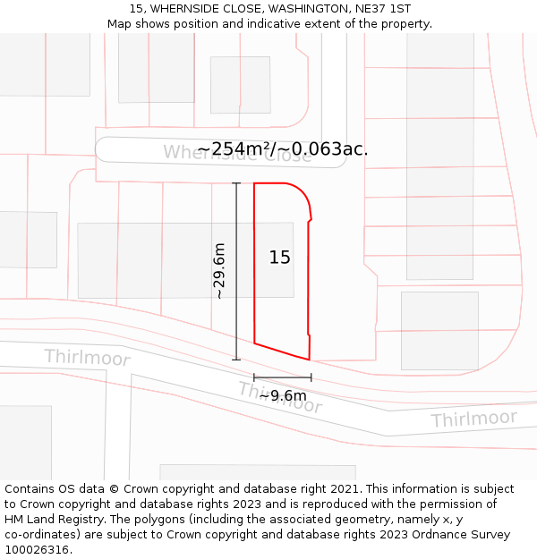 15, WHERNSIDE CLOSE, WASHINGTON, NE37 1ST: Plot and title map
