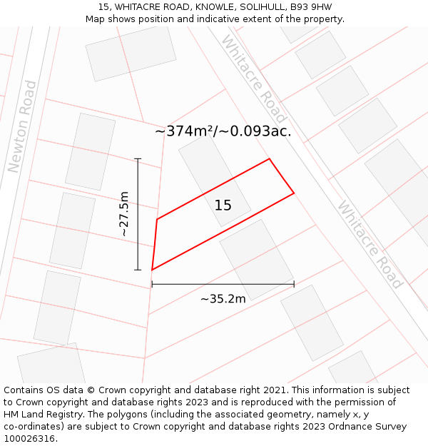 15, WHITACRE ROAD, KNOWLE, SOLIHULL, B93 9HW: Plot and title map