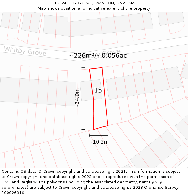 15, WHITBY GROVE, SWINDON, SN2 1NA: Plot and title map