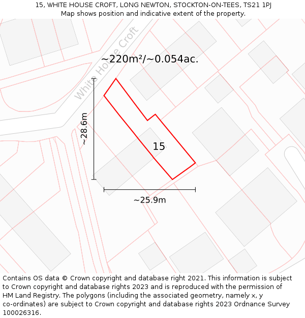 15, WHITE HOUSE CROFT, LONG NEWTON, STOCKTON-ON-TEES, TS21 1PJ: Plot and title map