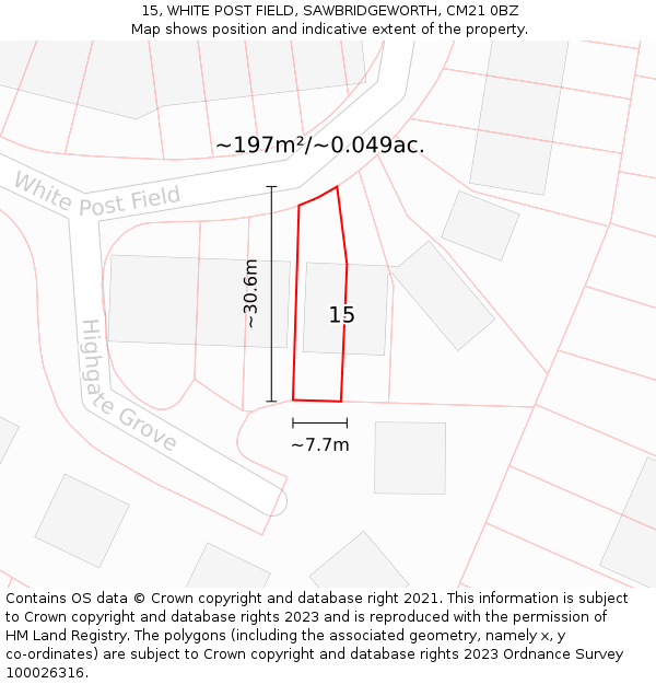 15, WHITE POST FIELD, SAWBRIDGEWORTH, CM21 0BZ: Plot and title map