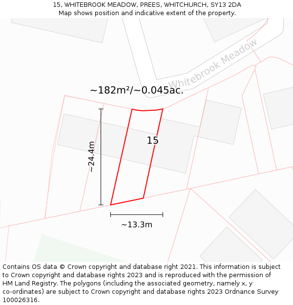 15, WHITEBROOK MEADOW, PREES, WHITCHURCH, SY13 2DA: Plot and title map