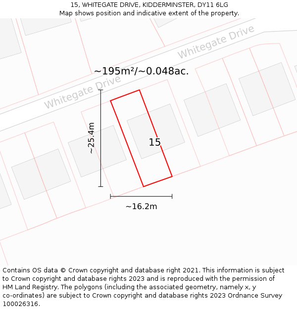 15, WHITEGATE DRIVE, KIDDERMINSTER, DY11 6LG: Plot and title map