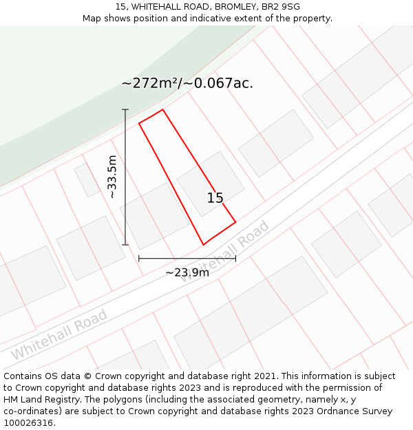 15, WHITEHALL ROAD, BROMLEY, BR2 9SG: Plot and title map