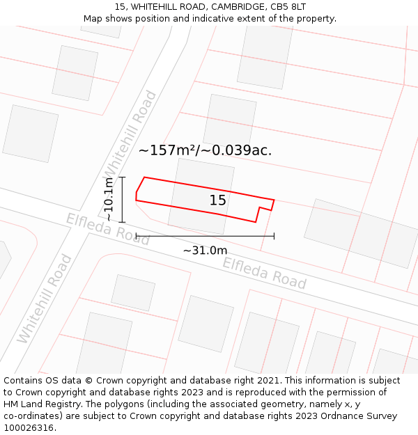 15, WHITEHILL ROAD, CAMBRIDGE, CB5 8LT: Plot and title map