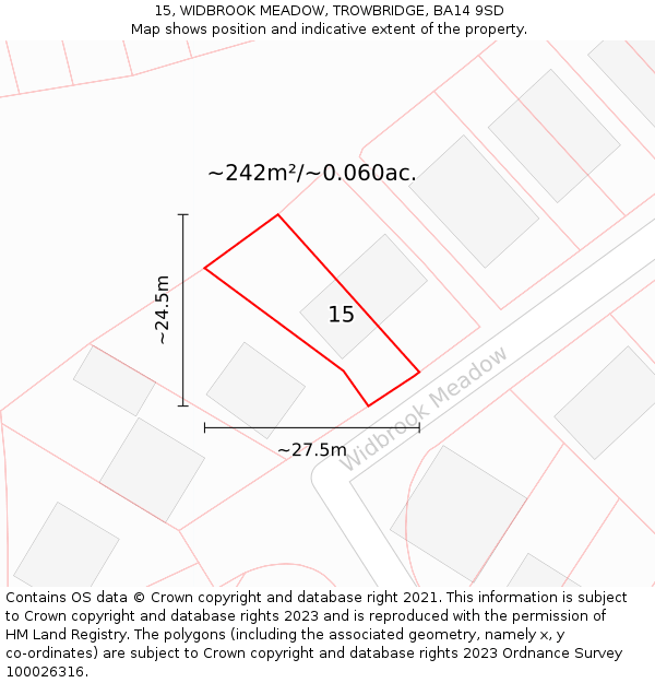 15, WIDBROOK MEADOW, TROWBRIDGE, BA14 9SD: Plot and title map