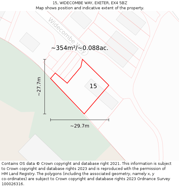 15, WIDECOMBE WAY, EXETER, EX4 5BZ: Plot and title map