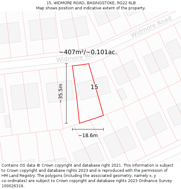 15, WIDMORE ROAD, BASINGSTOKE, RG22 6LB: Plot and title map