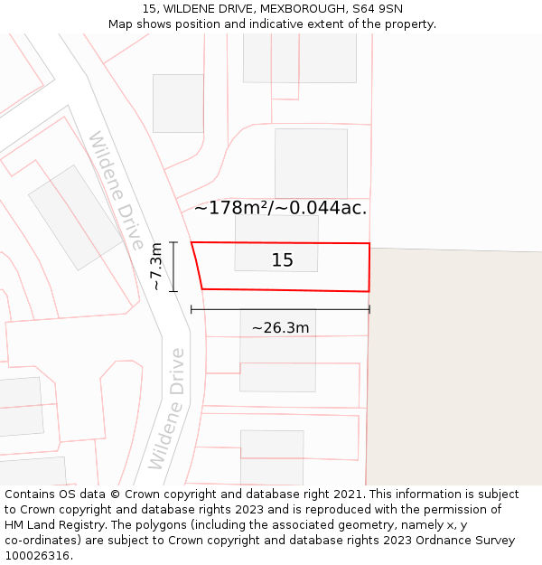 15, WILDENE DRIVE, MEXBOROUGH, S64 9SN: Plot and title map