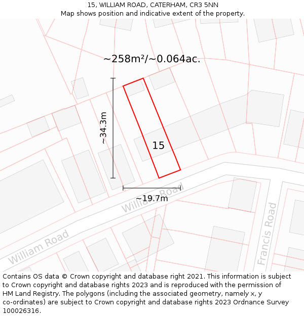 15, WILLIAM ROAD, CATERHAM, CR3 5NN: Plot and title map