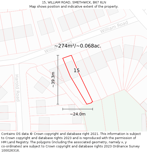 15, WILLIAM ROAD, SMETHWICK, B67 6LN: Plot and title map