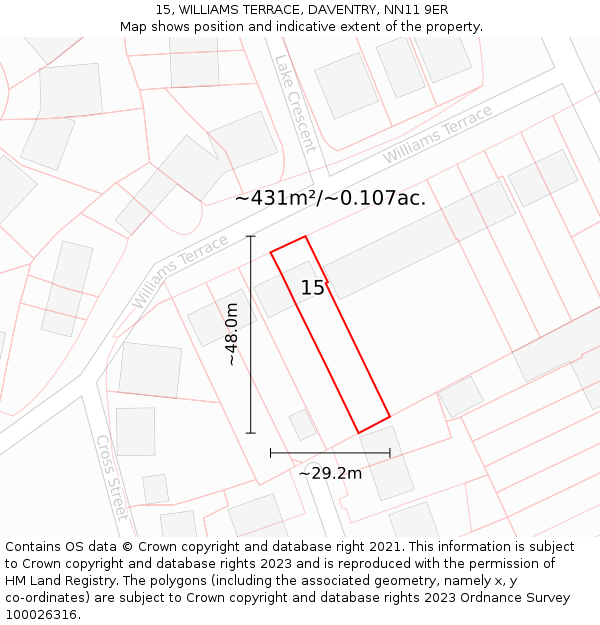 15, WILLIAMS TERRACE, DAVENTRY, NN11 9ER: Plot and title map