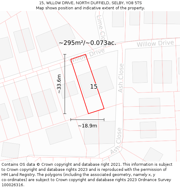15, WILLOW DRIVE, NORTH DUFFIELD, SELBY, YO8 5TS: Plot and title map