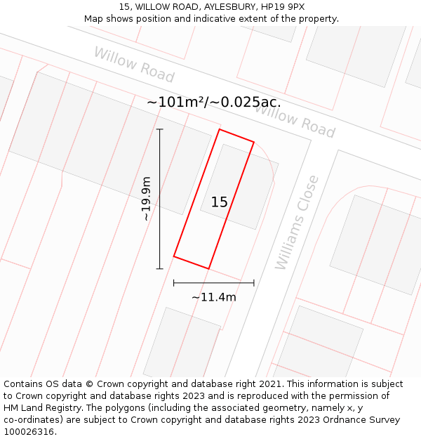 15, WILLOW ROAD, AYLESBURY, HP19 9PX: Plot and title map