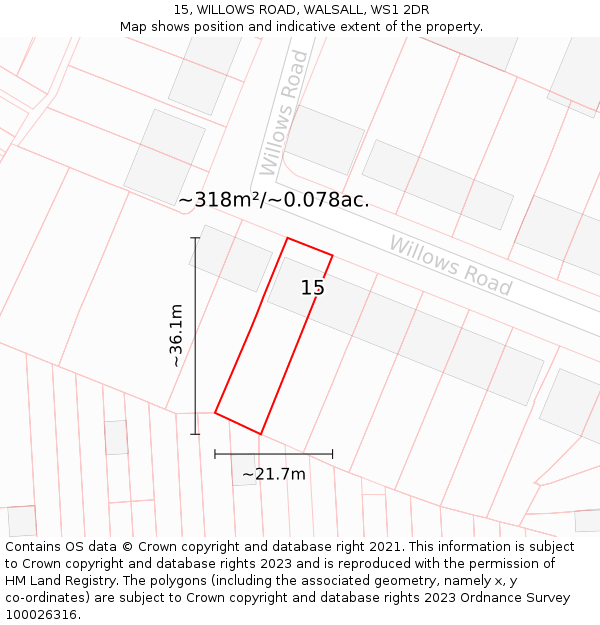 15, WILLOWS ROAD, WALSALL, WS1 2DR: Plot and title map