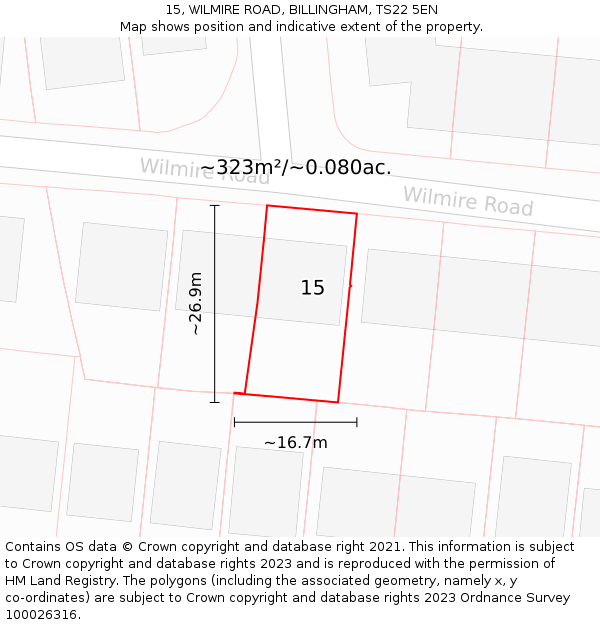 15, WILMIRE ROAD, BILLINGHAM, TS22 5EN: Plot and title map