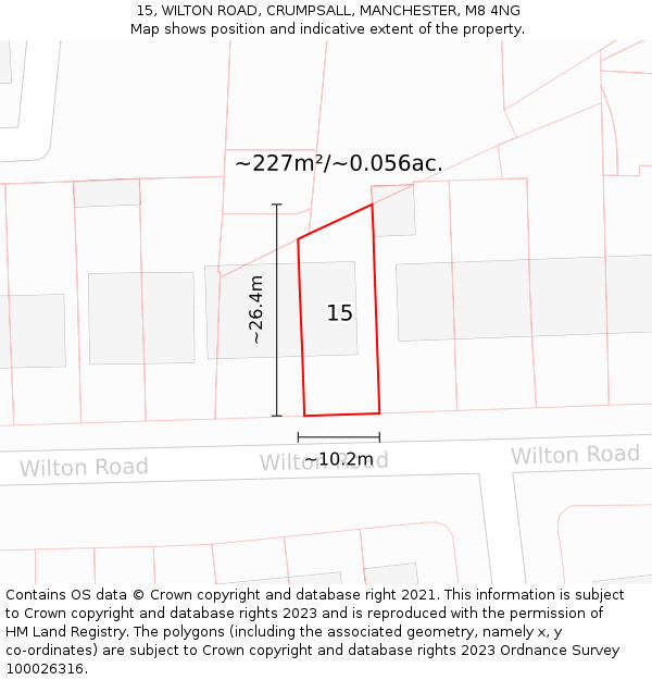 15, WILTON ROAD, CRUMPSALL, MANCHESTER, M8 4NG: Plot and title map