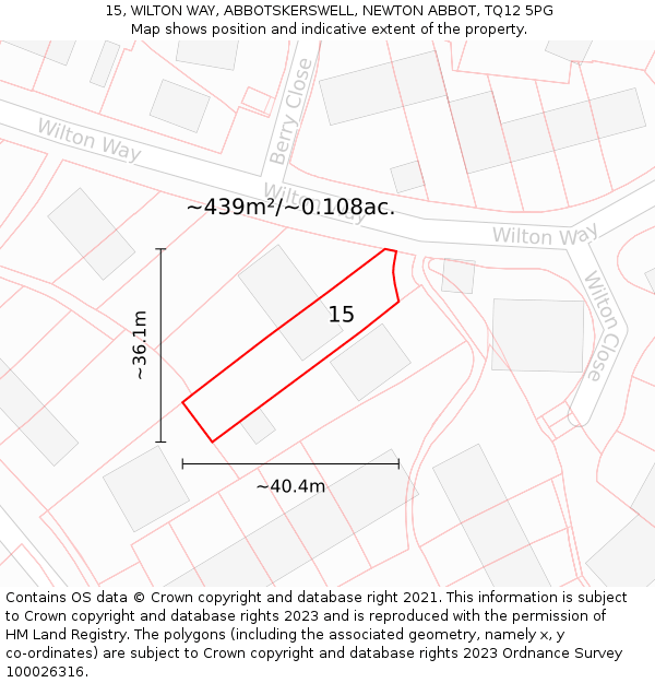 15, WILTON WAY, ABBOTSKERSWELL, NEWTON ABBOT, TQ12 5PG: Plot and title map