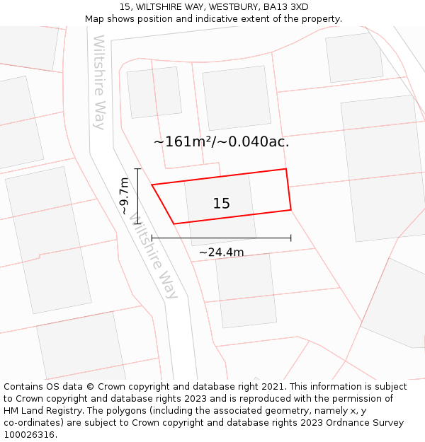 15, WILTSHIRE WAY, WESTBURY, BA13 3XD: Plot and title map